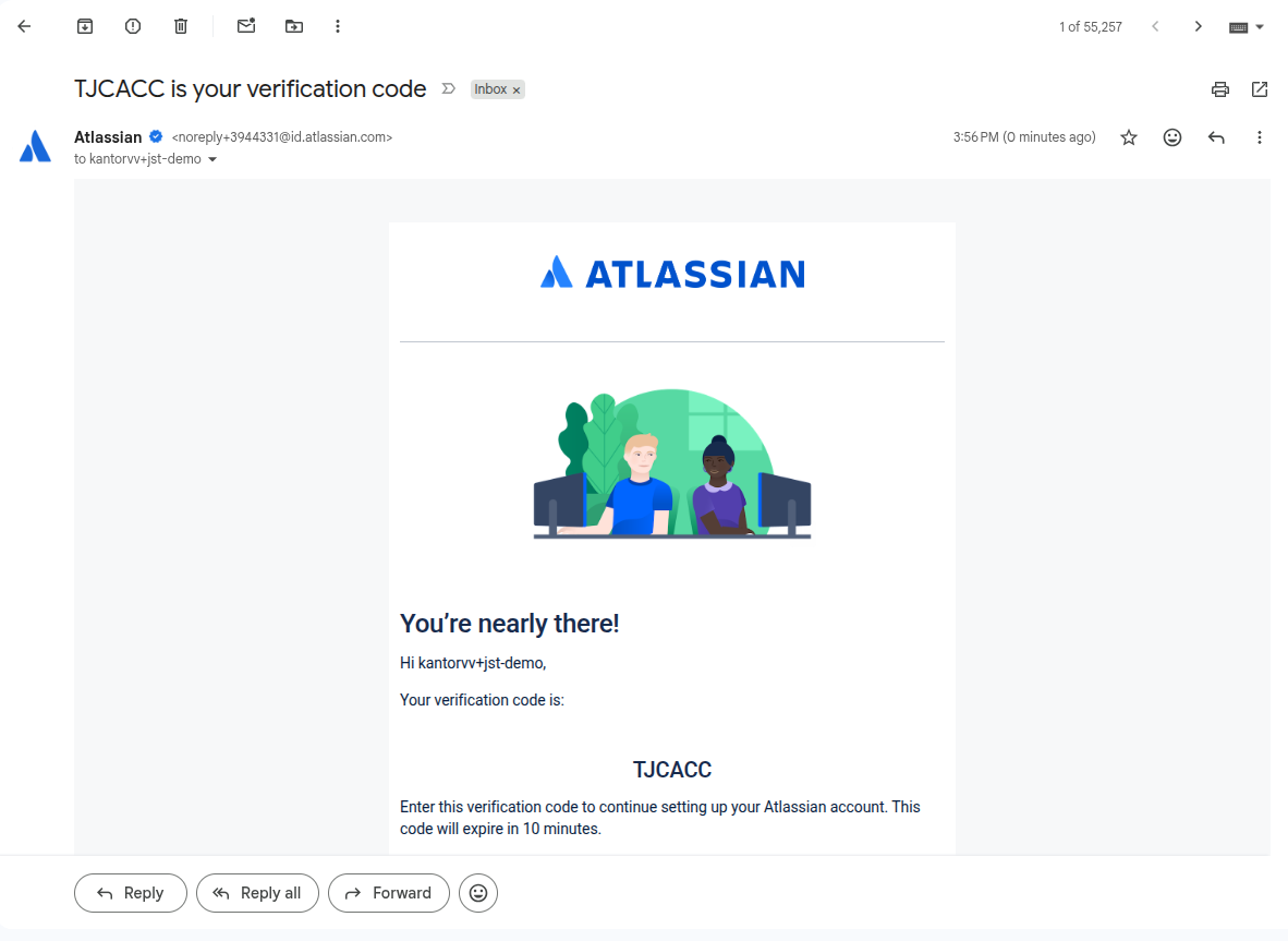 The verification email containing the code