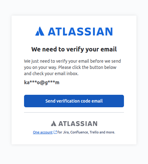 The Atlassian email verification screen asking for a code